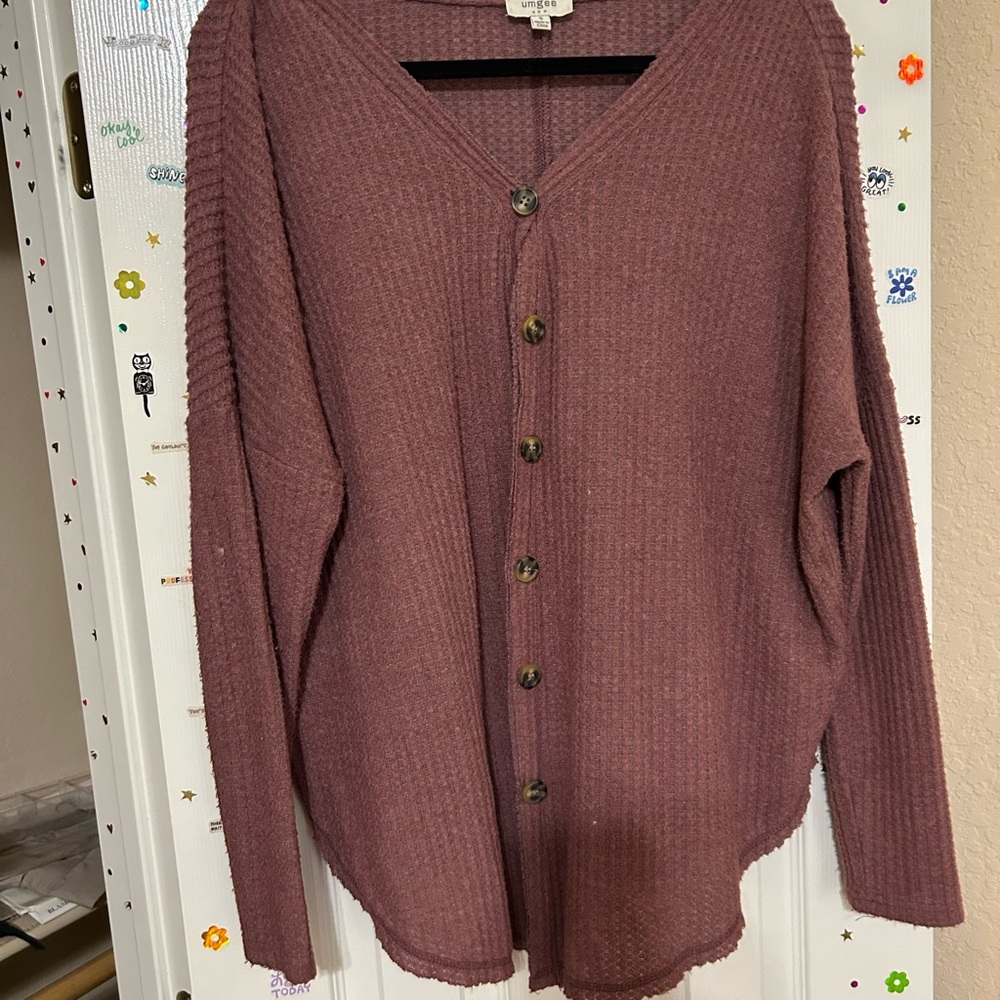 Umgee Waffle Knit Button Up Sweater
